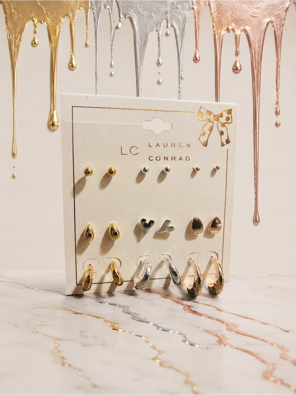 LC Lauren Conrad Gold Silver Rose Gold Tone Mixed Metal Earring Set